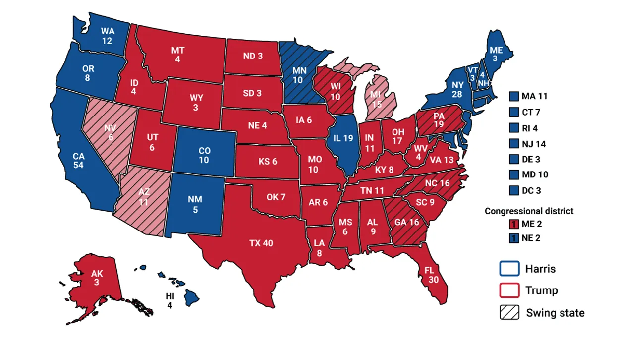 Red and Blue States 2024 Election Result