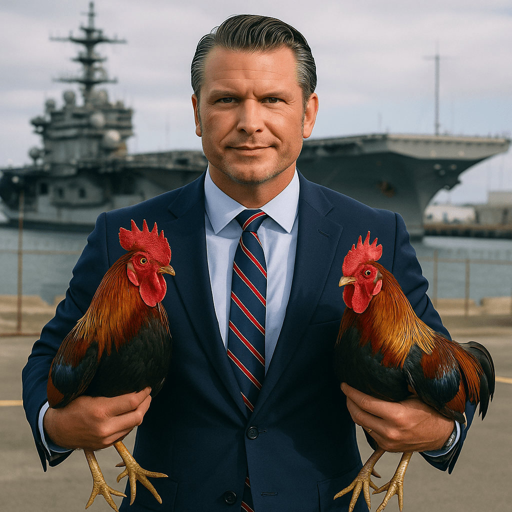 Pete Hegseth holding roosters.